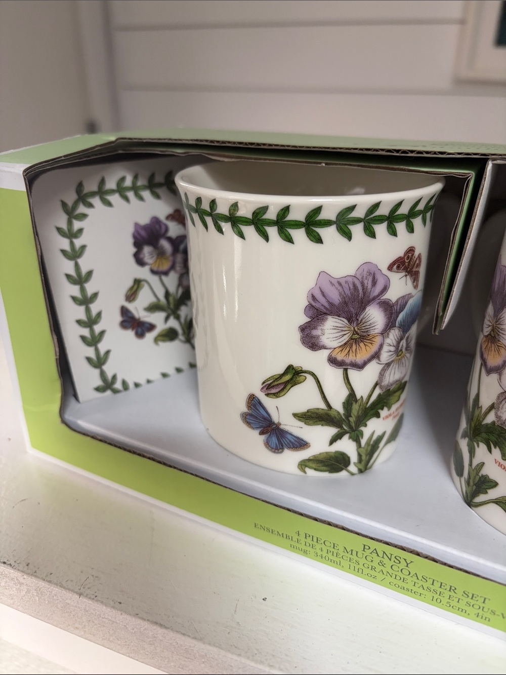 Portmeirion Pansy Floral Ceramic Mug Set in Cream, Purple, Green - 2 Piece - Picture 2 of 6